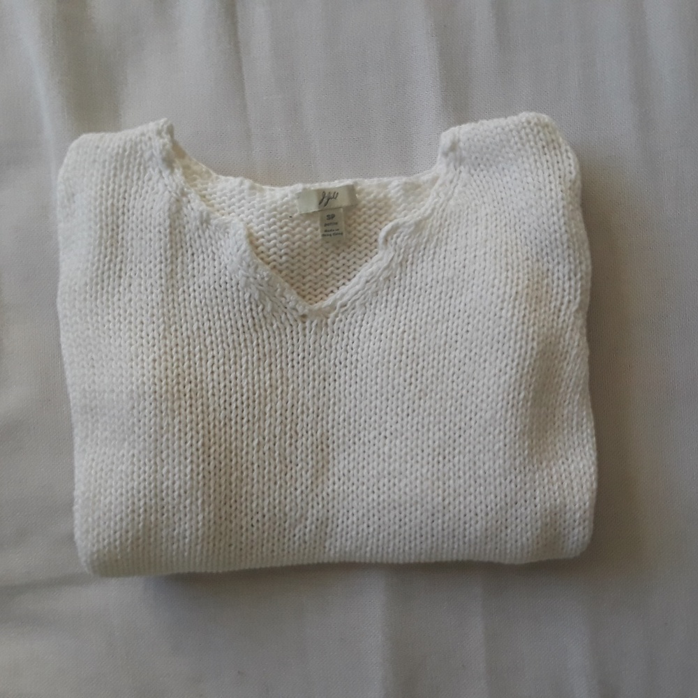 {J Jill} White V Neck Open Knit Sweater Sz S